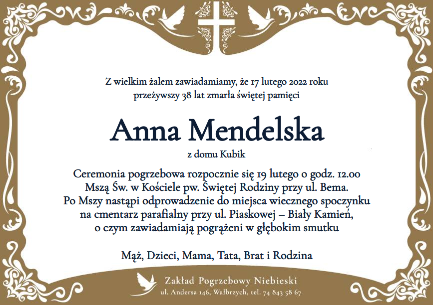 Nekrolog Anna Mendelska